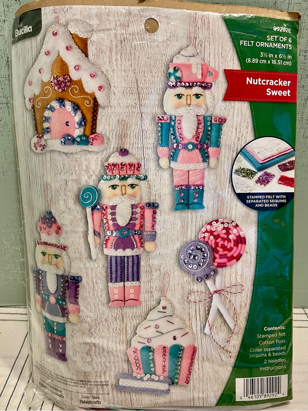 NEW Bucilla Nutcracker Sweet Felt Ornament Set — Pink & Teal Holiday Decorations